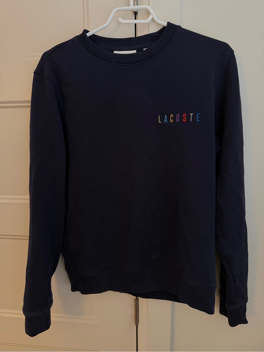 Lacoste Navy Crewneck Sweatshirt with Multicolor Logo